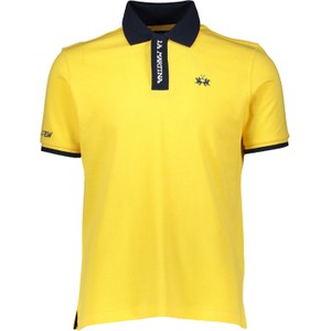 Żółty t-shirt La Martina z krótkim rękawem z bawełny w stylu casual