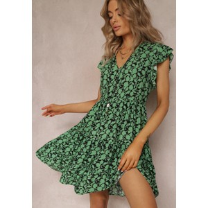 Zielona sukienka Renee w stylu casual z krótkim rękawem z dekoltem w kształcie litery v