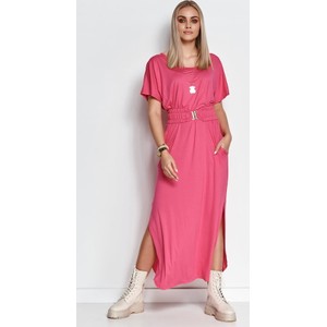 Różowa sukienka Makadamia maxi z krótkim rękawem