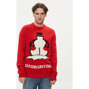 Czerwony sweter Only & Sons w bożonarodzeniowy wzór z okrągłym dekoltem