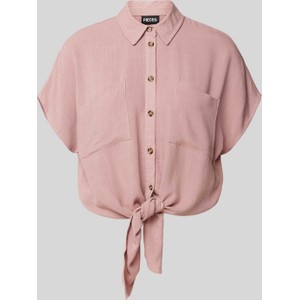 Różowa koszula Pieces z krótkim rękawem w stylu casual