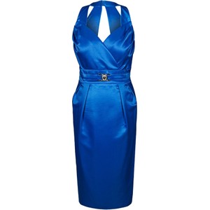 Niebieska sukienka Fokus ołówkowa z dekoltem w kształcie litery v