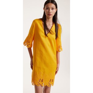 Żółta sukienka H & M w stylu casual z lnu mini