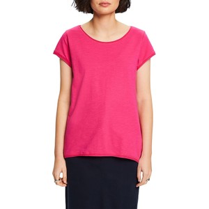 Różowa bluzka Esprit z krótkim rękawem z bawełny z okrągłym dekoltem