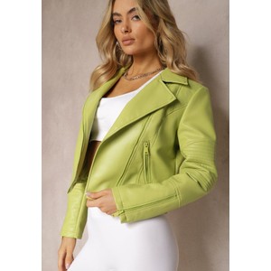 Zielona kurtka Renee w stylu casual bez kaptura ze skóry ekologicznej