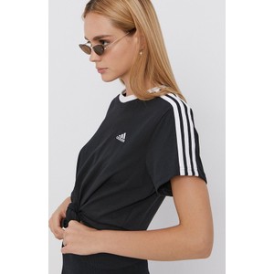 Czarna bluzka Adidas z okrągłym dekoltem w sportowym stylu z krótkim rękawem
