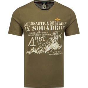 Zielony t-shirt Aeronautica Militare z krótkim rękawem z bawełny w młodzieżowym stylu