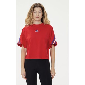 Czerwona bluzka Adidas z okrągłym dekoltem w sportowym stylu
