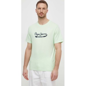 Zielony t-shirt Pepe Jeans z krótkim rękawem z bawełny