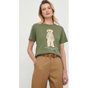 Zielony t-shirt POLO RALPH LAUREN z okrągłym dekoltem z krótkim rękawem z bawełny