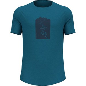 Niebieski t-shirt ODLO z nadrukiem z wełny z krótkim rękawem