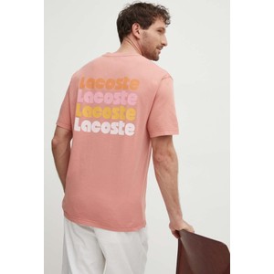 Różowy t-shirt Lacoste z nadrukiem w młodzieżowym stylu z krótkim rękawem