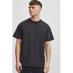 Czarny t-shirt Solid z krótkim rękawem w stylu casual
