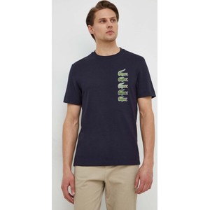 Granatowy t-shirt Lacoste z bawełny z nadrukiem