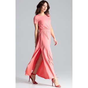 Różowa sukienka LENITIF z krótkim rękawem maxi