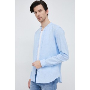 Niebieska koszula Manuel Ritz z długim rękawem z lnu w stylu casual