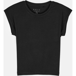 Czarny t-shirt Gate z bawełny z okrągłym dekoltem z krótkim rękawem