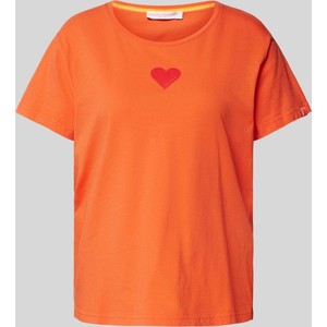 Pomarańczowy t-shirt Frieda & Freddies z bawełny z okrągłym dekoltem