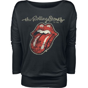 Czarna bluzka The Rolling Stones z długim rękawem z nadrukiem w młodzieżowym stylu