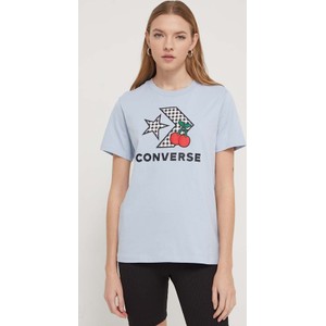 Niebieski t-shirt Converse z okrągłym dekoltem w młodzieżowym stylu