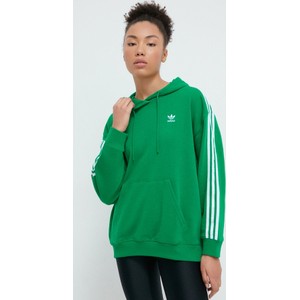 Zielona bluza Adidas Originals z kapturem w sportowym stylu z bawełny