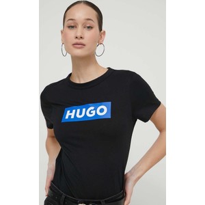 Czarny t-shirt Hugo Blue z krótkim rękawem z okrągłym dekoltem