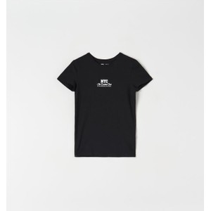 Czarny t-shirt Sinsay w młodzieżowym stylu z okrągłym dekoltem