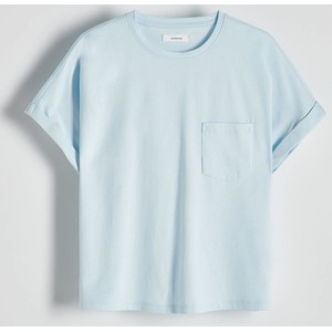 Niebieski t-shirt Reserved z okrągłym dekoltem z bawełny w stylu casual