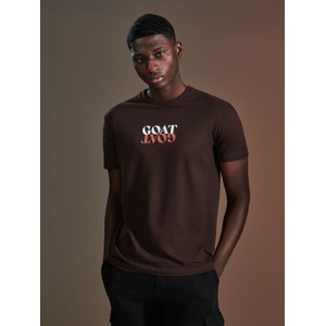 Brązowy t-shirt Sinsay z nadrukiem z krótkim rękawem w młodzieżowym stylu