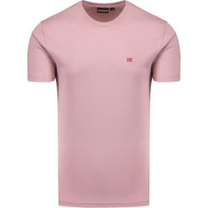 Różowy t-shirt Napapijri w stylu casual z krótkim rękawem z bawełny