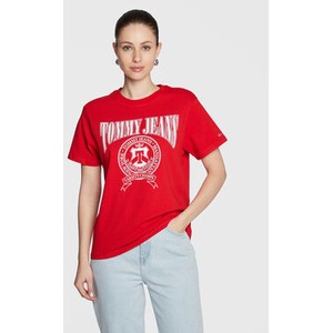 Czerwony t-shirt Tommy Jeans z krótkim rękawem