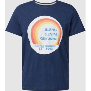 Granatowy t-shirt Blend z bawełny z nadrukiem w młodzieżowym stylu