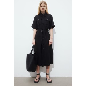 Czarna sukienka H & M z długim rękawem w stylu casual midi
