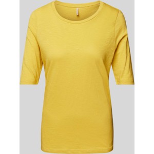 Żółta bluzka Soyaconcept z bawełny z krótkim rękawem z okrągłym dekoltem