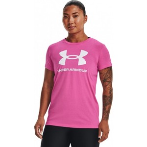 Różowa bluzka Under Armour z okrągłym dekoltem w sportowym stylu z bawełny