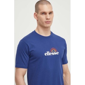 Niebieski t-shirt Ellesse z krótkim rękawem z bawełny z nadrukiem