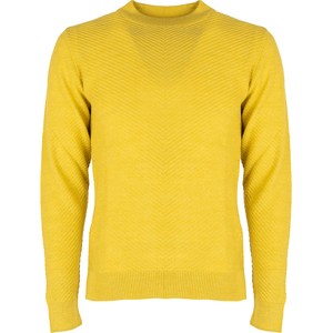 Żółty sweter ubierzsie.com z dzianiny z okrągłym dekoltem