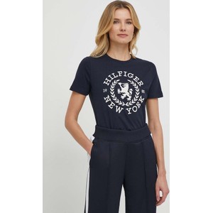 Granatowy t-shirt Tommy Hilfiger z bawełny z krótkim rękawem z okrągłym dekoltem