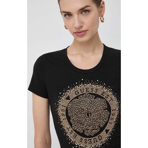Czarny t-shirt Guess w młodzieżowym stylu z krótkim rękawem z okrągłym dekoltem