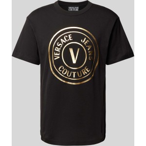 Czarny t-shirt Versace Jeans z nadrukiem z bawełny