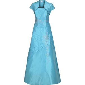 Niebieska sukienka Fokus rozkloszowana z krótkim rękawem