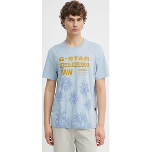 Niebieski t-shirt G-Star Raw z nadrukiem z bawełny z krótkim rękawem