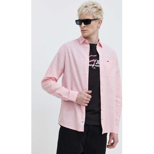 Różowa koszula Tommy Jeans z bawełny z długim rękawem