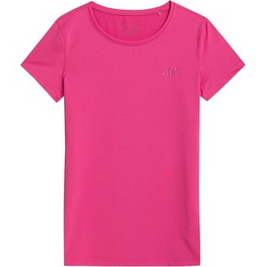 Różowy t-shirt 4F z tkaniny z krótkim rękawem w sportowym stylu