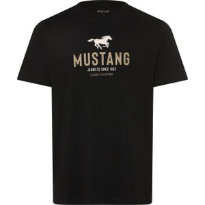 Czarny t-shirt Mustang z nadrukiem w młodzieżowym stylu