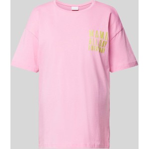 Różowy t-shirt Mama Licious z krótkim rękawem w młodzieżowym stylu z bawełny