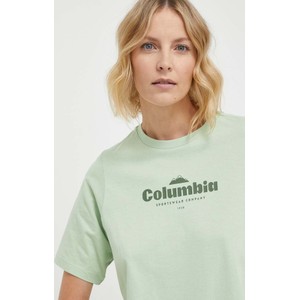 Zielony t-shirt Columbia z bawełny z okrągłym dekoltem z krótkim rękawem