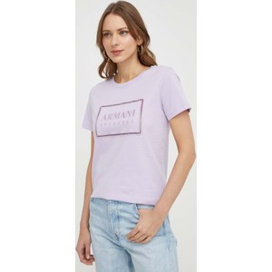 Fioletowy t-shirt Armani Exchange z krótkim rękawem z okrągłym dekoltem z bawełny
