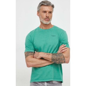 Zielony t-shirt Pepe Jeans w stylu casual z bawełny