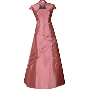 Różowa sukienka Fokus z krótkim rękawem maxi rozkloszowana